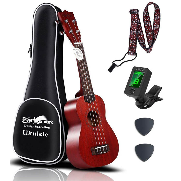 Mahogany Soprano Ukulele -sarja - Professional 21 tuuman w / Case-hihnaviritin Aquila Strings EVUKP01